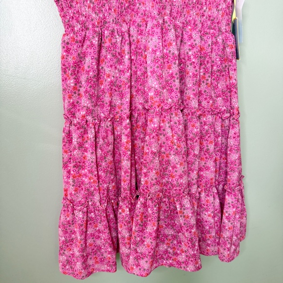 NWT CeCe Floral Sleeveless Tiered Ruffle Knee Length Dress Pink Orange Size XL - Picture 6 of 8